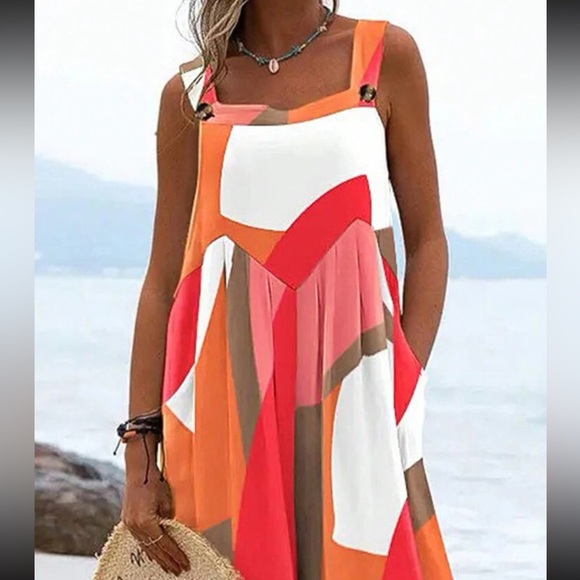 Boho Abstract Geo Print Pop Art Wide Leg Pants Jumpsuit - Picture 3 of 3